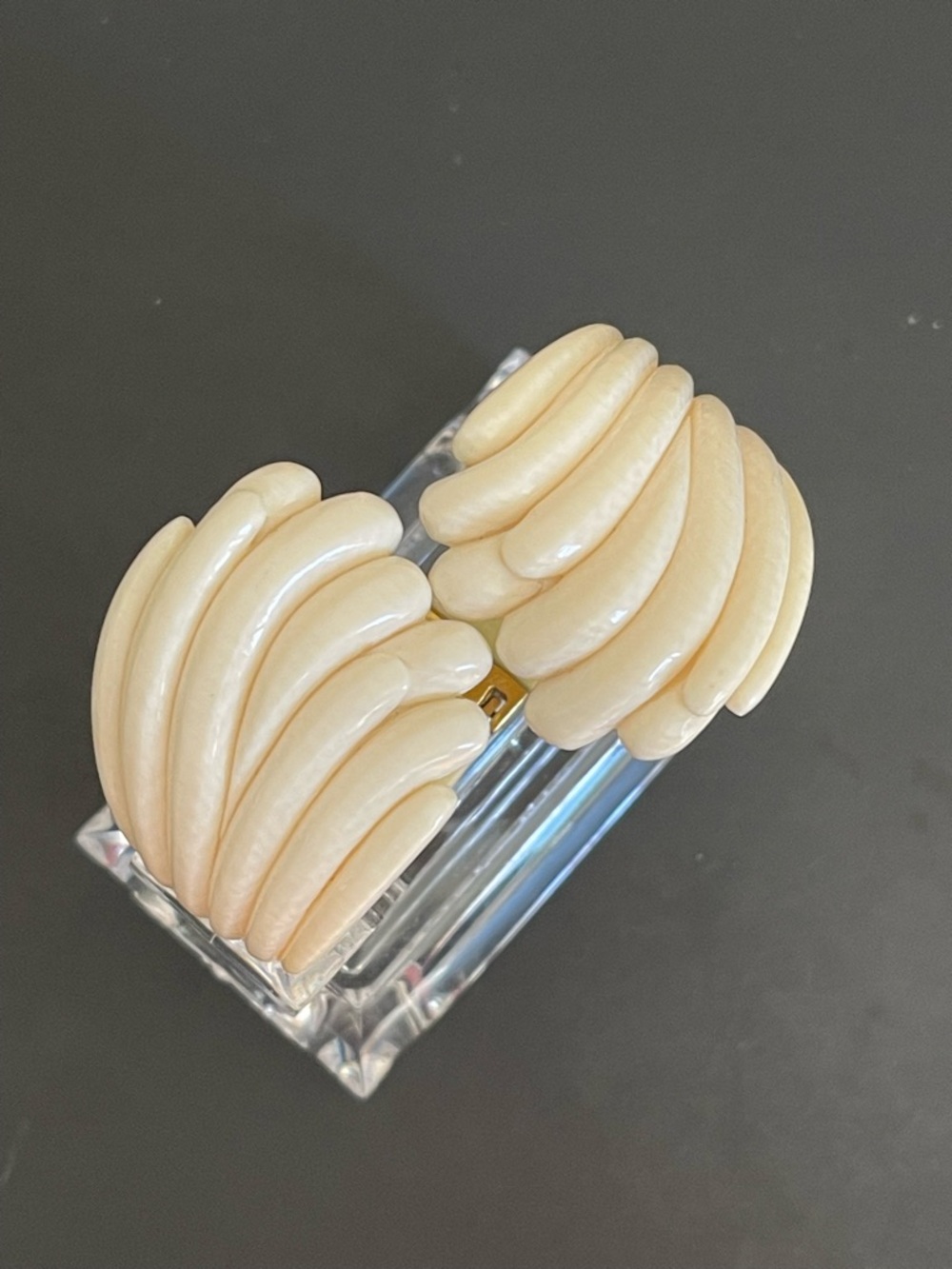 Vintage gold over silver hand carved genuine Ivory bangle bracelet. - Picture 5 of 14